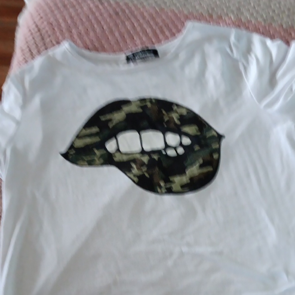 White Shirt with Camouflage Graphic